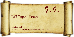 Tömpe Irma névjegykártya